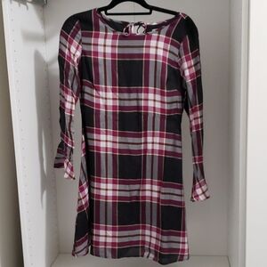Loft plaid A-line dress with bell sleeves Size 4P